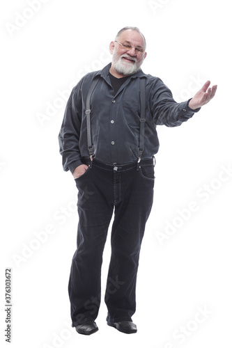 friendly bearded man looking at the camera. isolated on a white