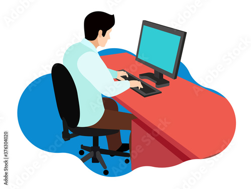 employees work in the office with computer