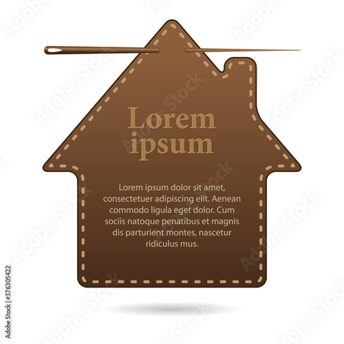 template with space for text, leather label in the shape of a house. Vector, illustration