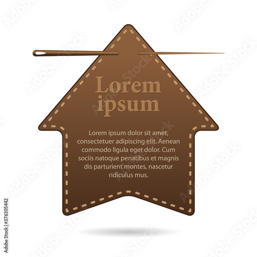 template with space for text, leather label in the form of a pointer, up arrow. Vector, illustration
