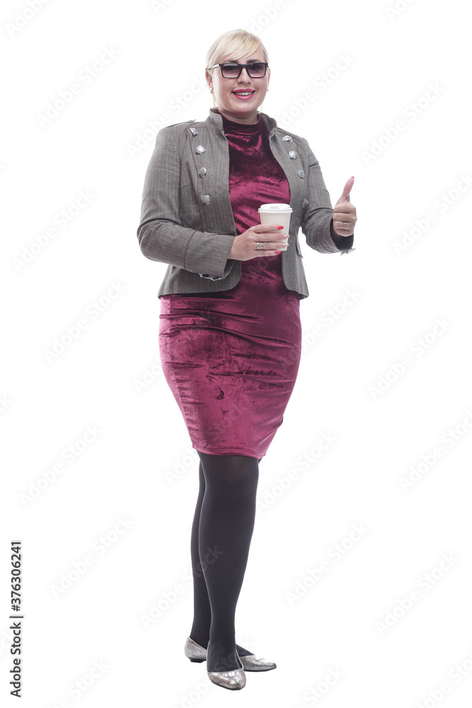 casual young woman with takeaway coffee. isolated on a white casual young woman with takeaway coffee. isolated on a white