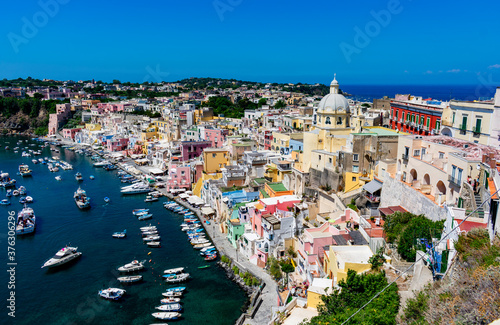 Italy  Campania  Procida - 18 August 2019 - The colorful port of Marina Coricella in Procida