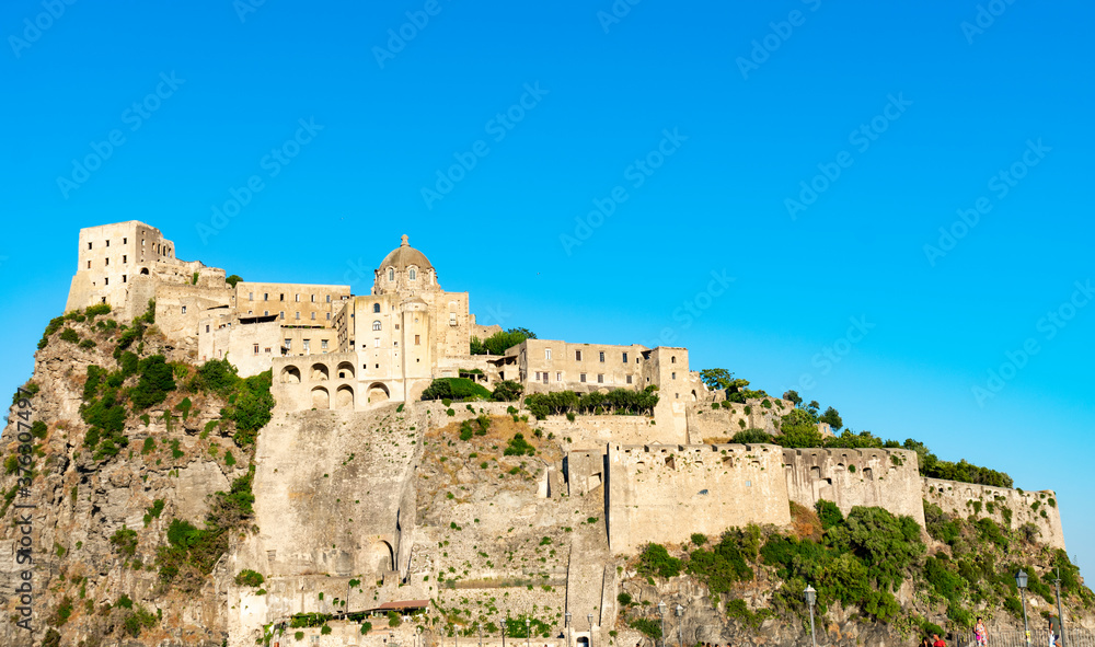 Italy, Campania, Ischia - 18 August 2019 - View of the wonderful Aragonese castle of Ischia