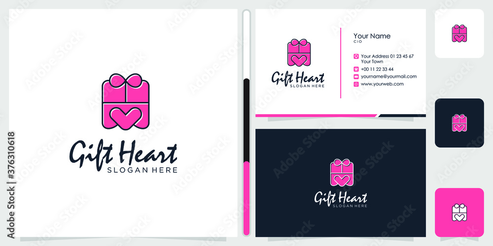 gift heart logo design and business card Vector Premium gift heart logo design and business card Vector Premium