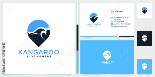 kangaroo logo design and business card Vector Premium