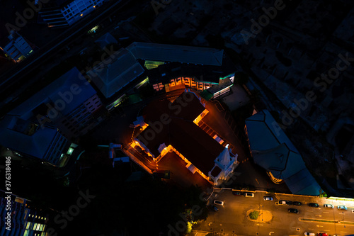 Canvas Print Night top view of the Christian Catholic Church in Kuala Lumpur