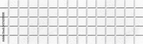 Panorama of White mosaic wall tile pattern and seamless background , White stone tile wall or floor seamless background