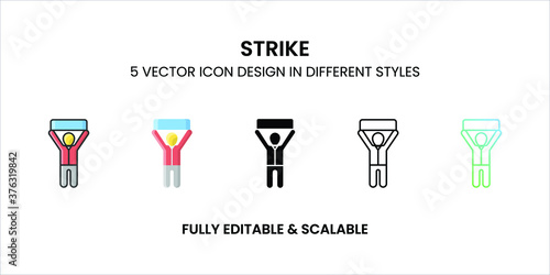 Strike vector icon in colored outline, flat, glyph, line, and gradient