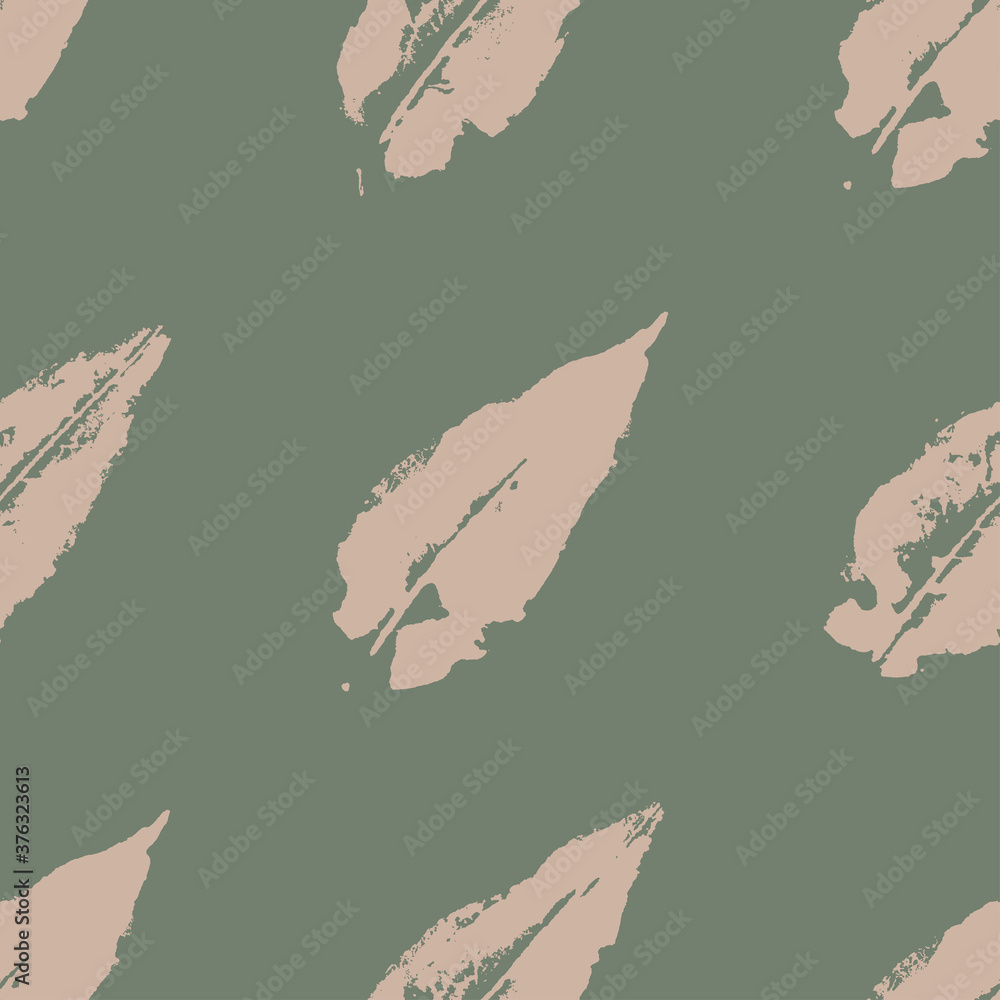 Watercolor stamp autumn fall tree green beige leaf vector seamless pattern texture background