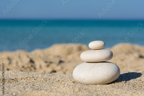 Balanced pebbles on a the beach  close up