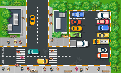 A top view from above is a city map of a urban park