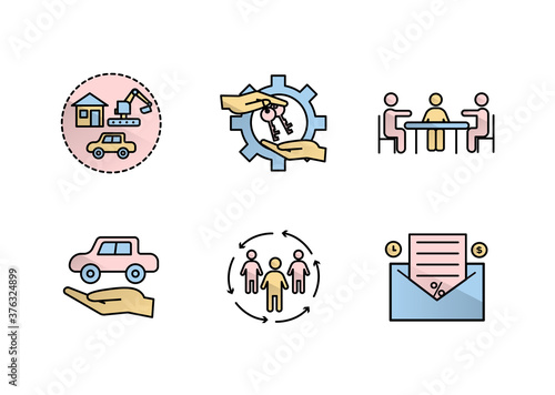 Vector finance illustration. Leasing, factoring icons set.