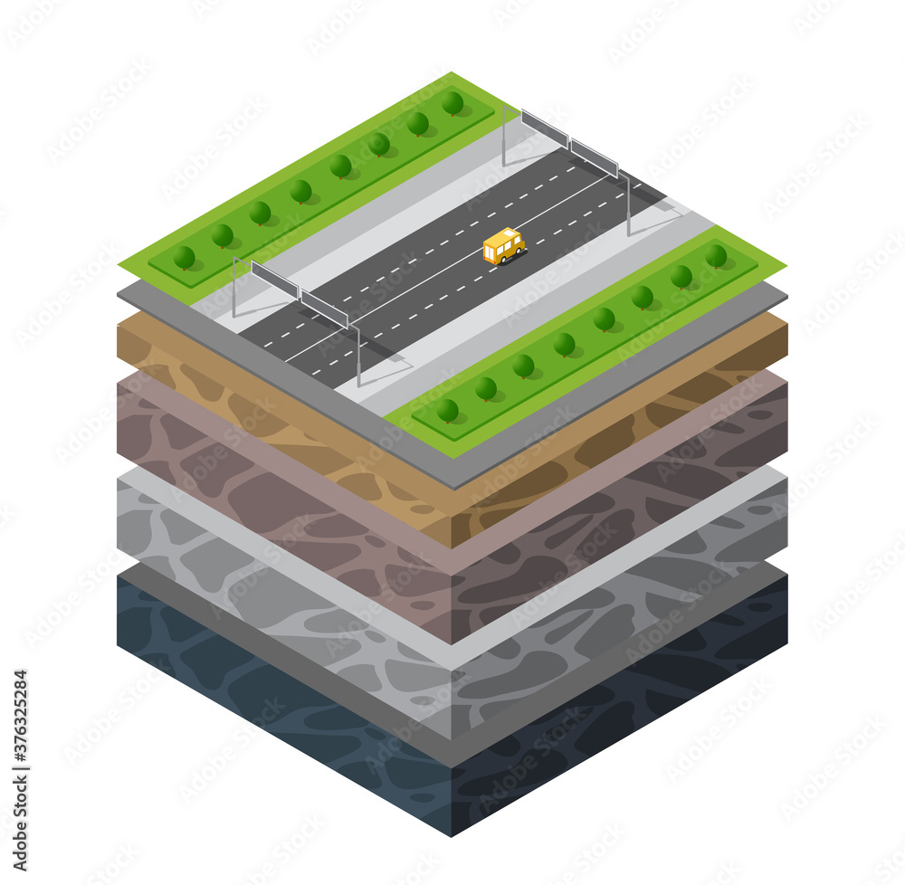 Soil Layers cross section geological transport auto traffic jam Soil Layers cross section geological transport auto traffic jam