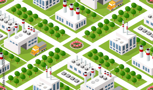 Isometric plant in 3D dimensional projection includes factories photo