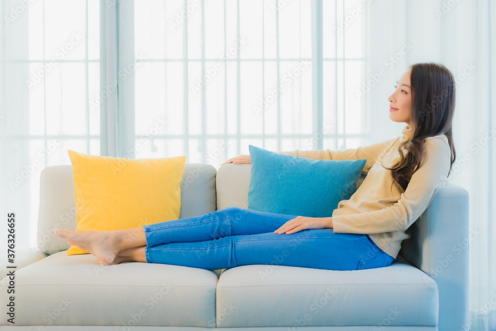 Portrait beautiful young asian woman relax leisure enjoy on sofa Portrait beautiful young asian woman relax leisure enjoy on sofa