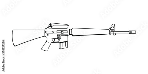 Assault rifle M16. Vector Outline Illustration