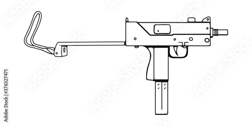 Submachine gun UZI. Vector Outline Illustration