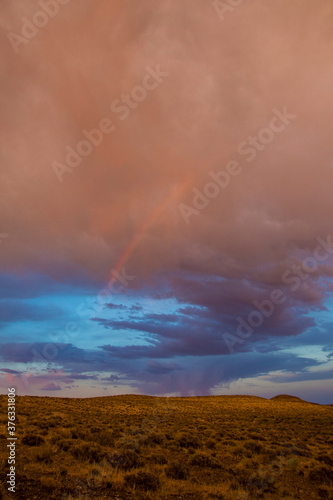 Rainbow over Nevada desert. 