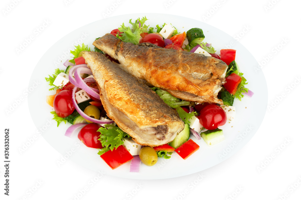 Baked seabass with greek salad Baked seabass with greek salad