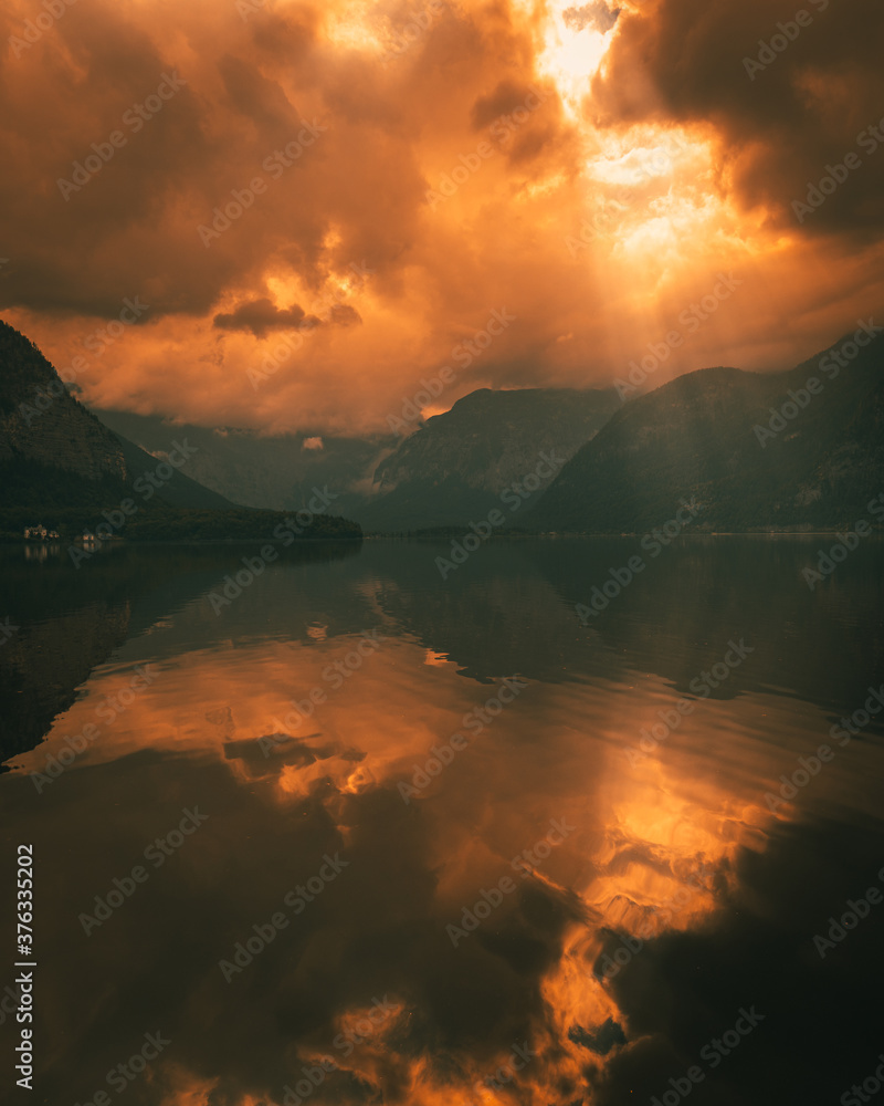 lake hallstatt during the sunset in autumn