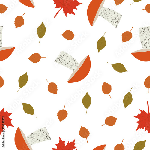 Seamless vector pattern with orange-cap boletus. 