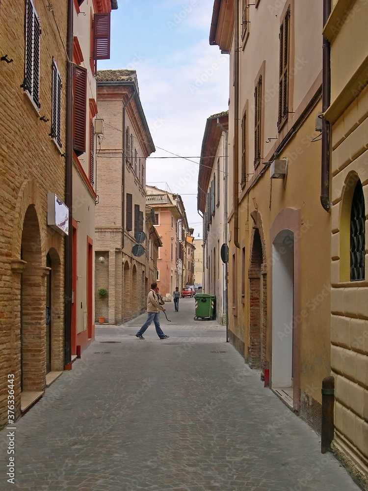 Italy, Marche, Tolentino, typical city medieval street.