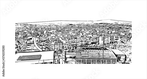 Building view with landmark of Athens is the capital of Greece. It was also at the heart of Ancient Greece, a powerful civilization and empire. Hand drawn sketch illustration in vector.