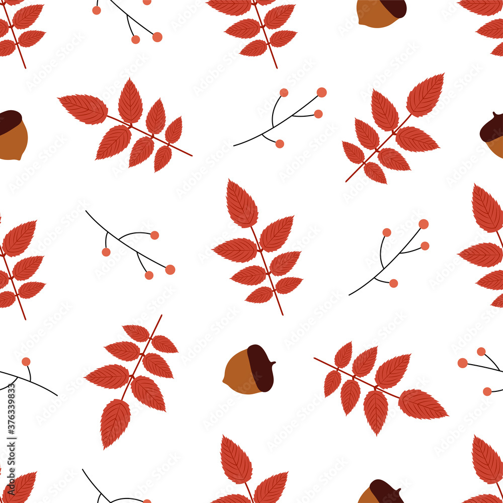 Seamless pattern with acorns and leaves.