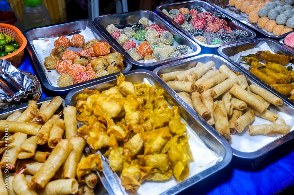 Variation of Fried Street Food at a Night Market
