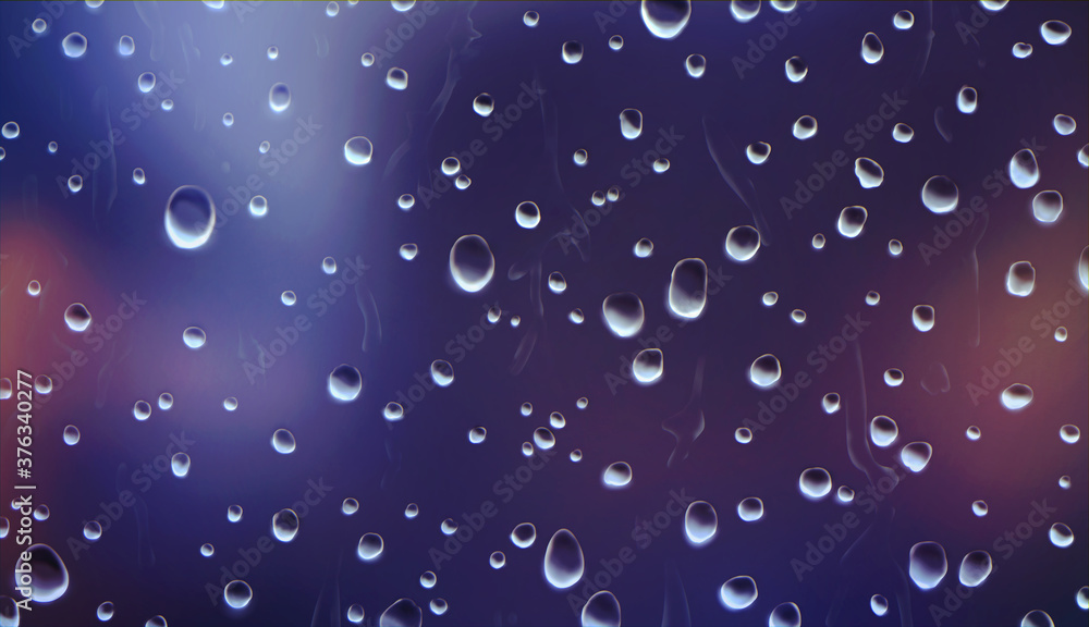 水滴の付いたガラス窓のイラスト　雨粒