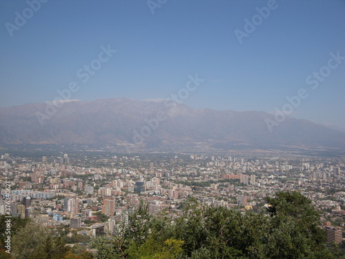 Aerial view of city and Andes