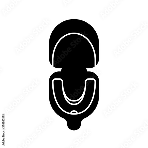 Silhouette Mouthguard in open box, top view. Outline icon of storage container. Black illustration of anti snoring. Sport accessory protects teeth. Flat isolated vector pictogram, white background