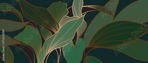 Floral seamless emerald green and copper metallic plant background vector for house deco 