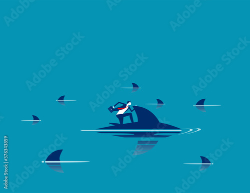 Ride the shark through the sharks. Ambition and motivation concept