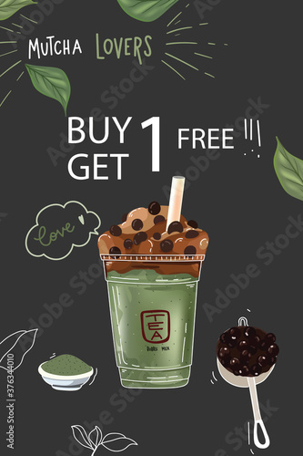 Promotion milk tea bubble brown sugar  matcha green tea vector