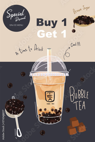 Promotion milk tea bubble brown sugar  matcha green tea vector