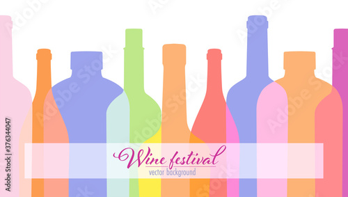 Outlines contours of Wine bottles. Poster for Wine festival with Silhouettes. Background for menu covers. Cocktail Party banner. Vector overlapping shapes