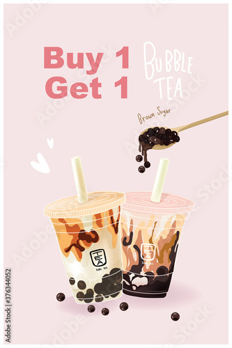 Promotion milk tea bubble brown sugar  matcha green tea vector