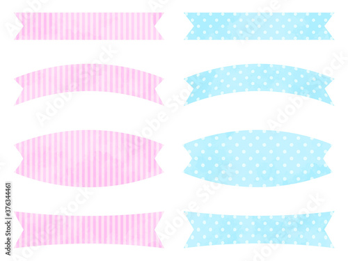 Watercolor textured label set with patterns of stripes and dots. Vector illustration.