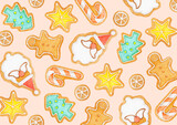 アイシング クッキー クリスマス 背景 テキスタイル ピンク　水彩 イラスト