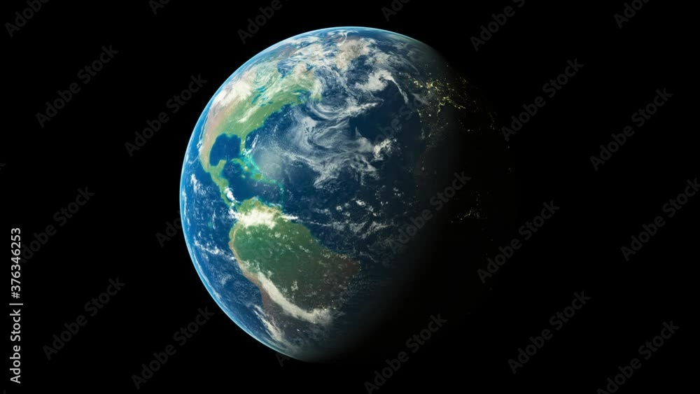 Realistic Earth From Space Spinning Around Its Axis, Day Night cycle Realistic Earth From Space Spinning Around Its Axis, Day Night cycle