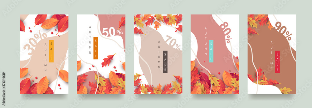 Autumn Gift promotion Coupon banner background. Elegant Autumn Voucher Design.  - obrazy, fototapety, plakaty 