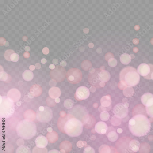 Soft glitter sparkles defocused rays lights bokeh transparent background. Vector
