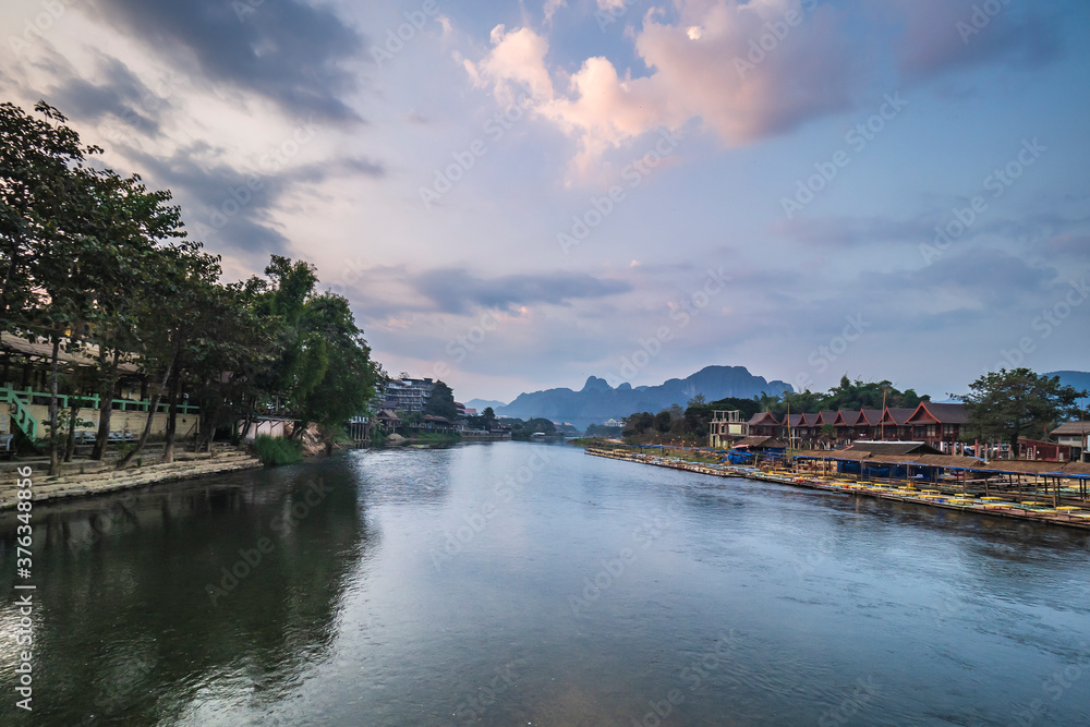 Sunrise on the Song River, Vang Vieng, Vientiane, Laos