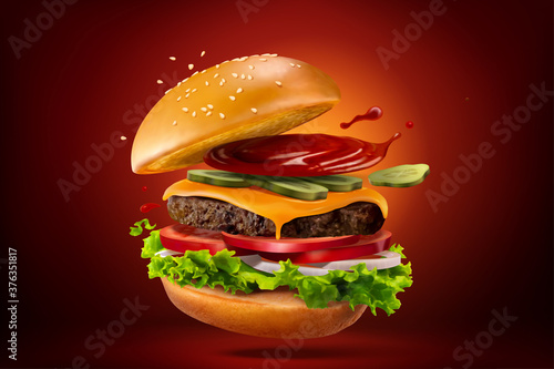 Closeup of homemade hamburger