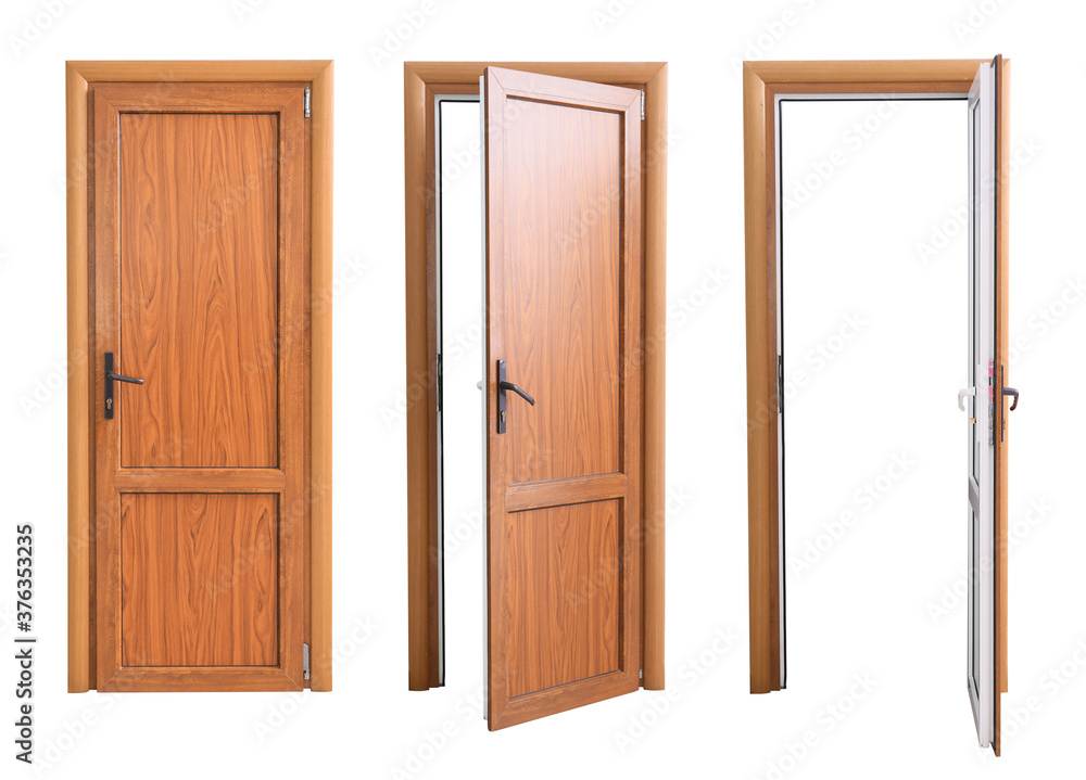 Obraz premium Set of wooden doors isolated on white