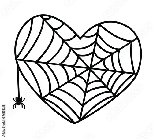 Heart Shaped web and spider, vector illustration.