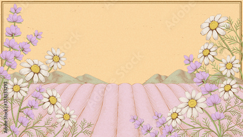 Engraving lavender field