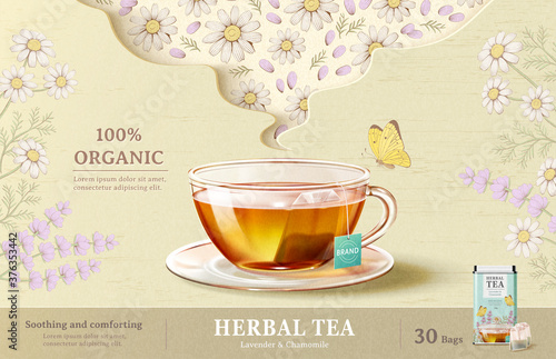 Tablou canvas Refreshing herbal tea ad