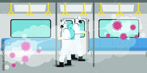 Vector illustration for metro disinfectant during lock down, whole world sanitize for deadly covid 19 disease, 
global attack of corona virus